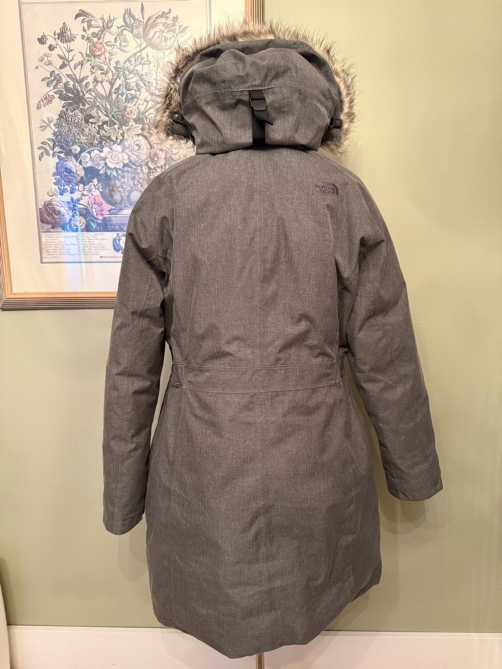 TNF Arctic Down Parka L Gray Herringbone Print Lining F15 - Picture 5 of 15